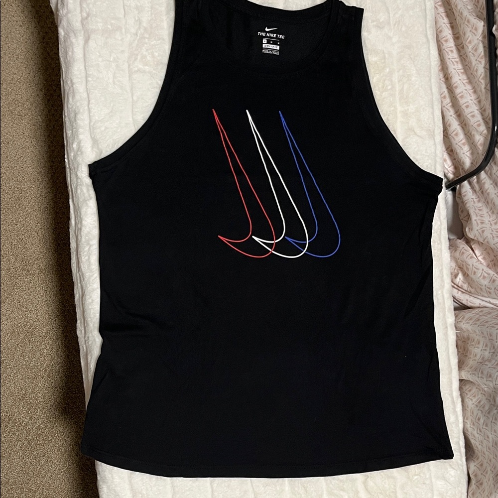 Nike Men's Black Tank Top with Tricolor Swoosh